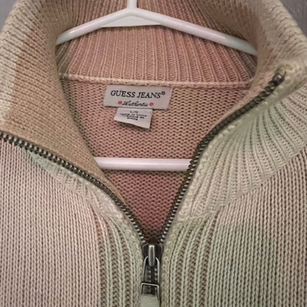 Guess cream coloured zip up sweater